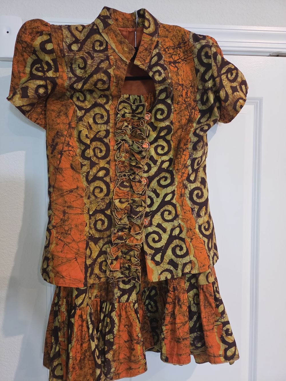 Orange & Green Printed Ruffle-Front Women’s Skirt Set - Picture 11 of 14
